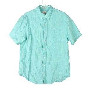 J.Crew Shirt Mens Blue Irish Linen Baird McNutt Button Down Slim Short Sleeve LT